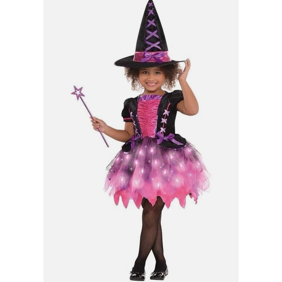 Sparkle Witch Light Up Black Pink Cute Dress Up Halloween Toddler 3-4 - Picture 1 of 7